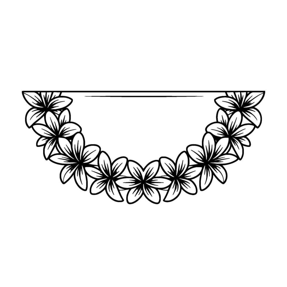 Floral Half-Circle Frame, Black White Line Art, Elegant. vector