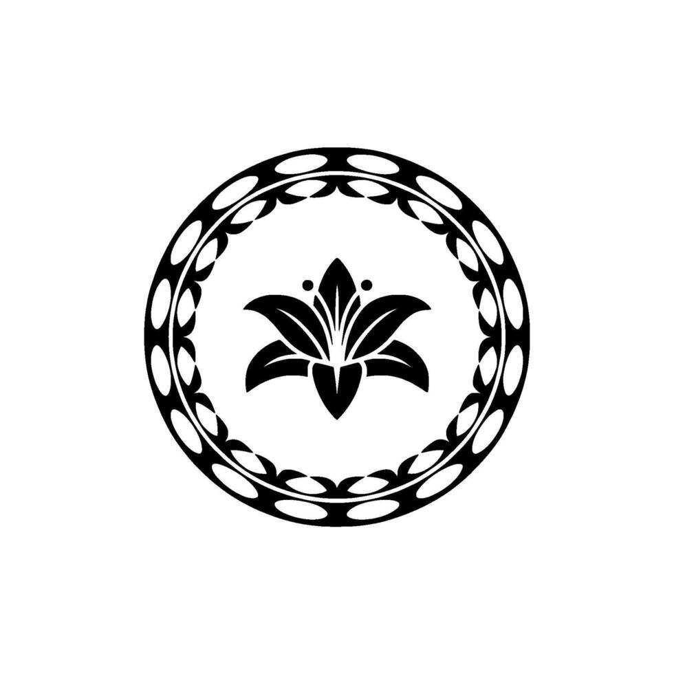 Elegant Lily Flower Emblem with Decorative Circle on White. vector