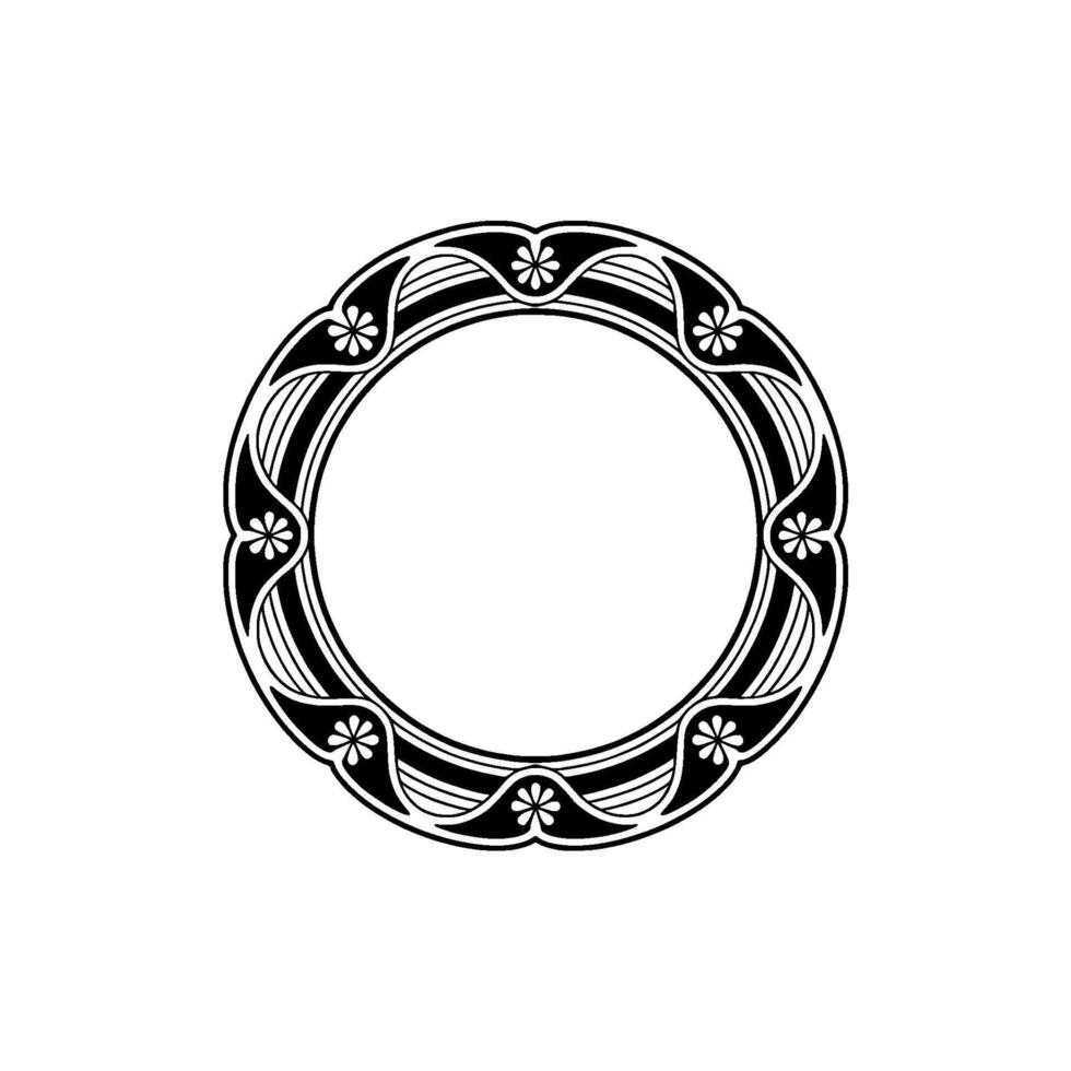 Elegant Art Nouveau Circular Frame with Floral Ornamentation. vector