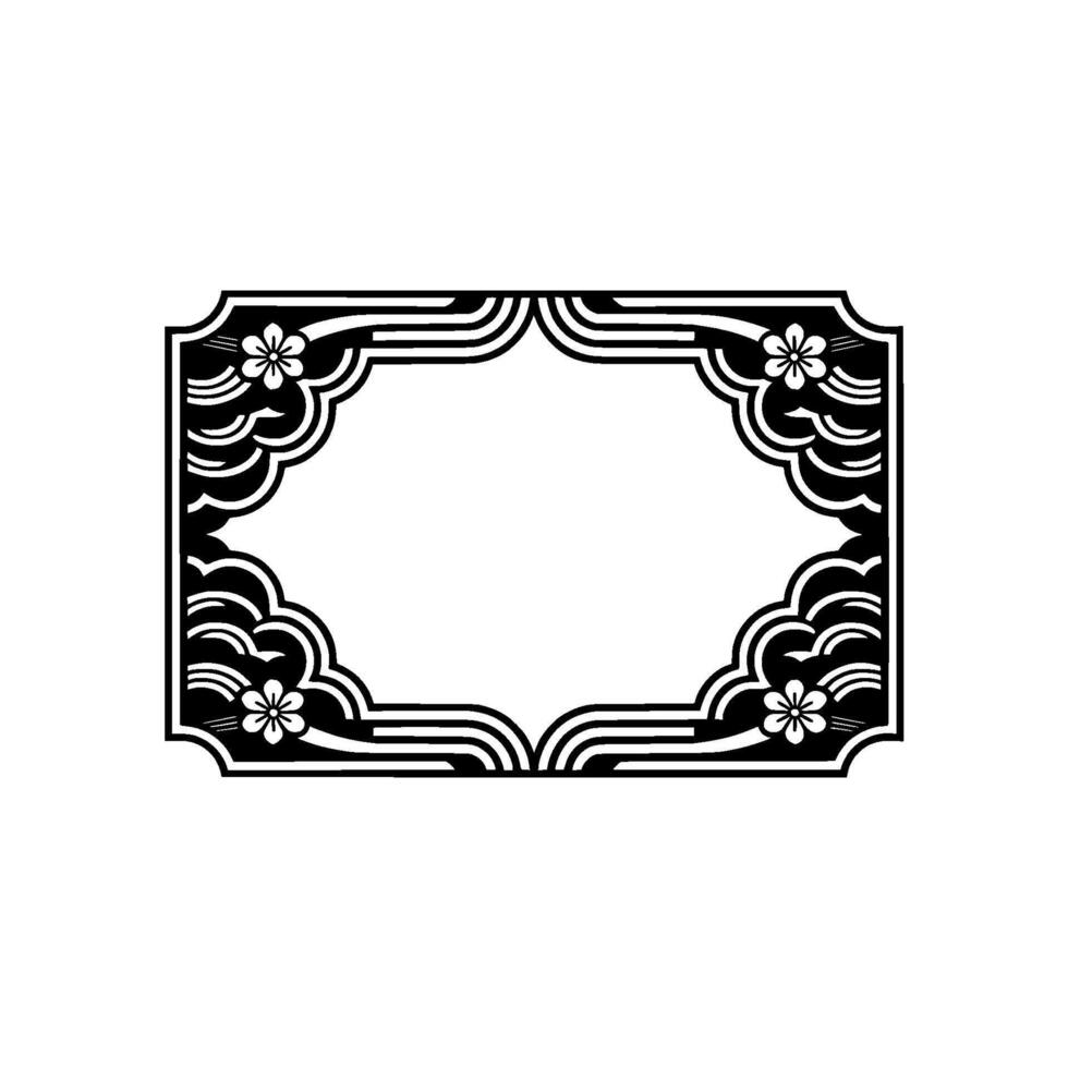 Elegant Black Floral Frame on White Decorative, Modern Element. vector