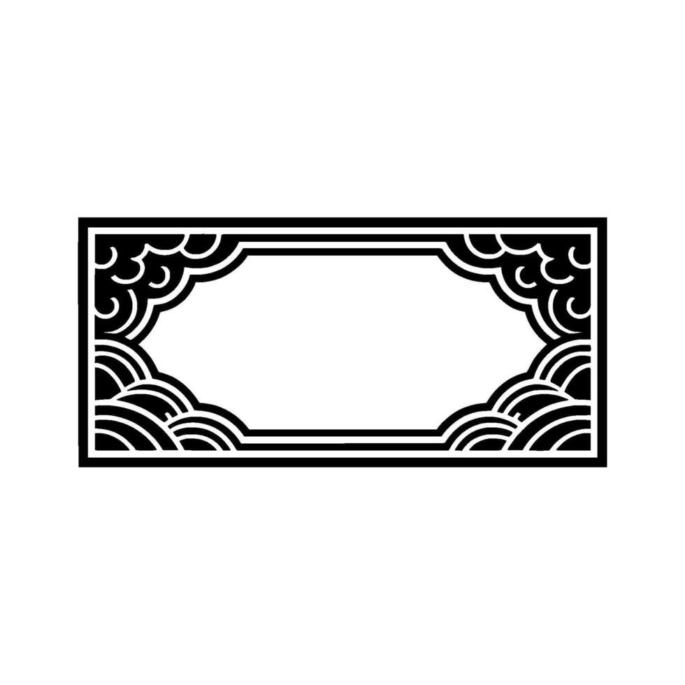 Decorative Asian-Inspired Black Frame Template, Blank Interior. vector