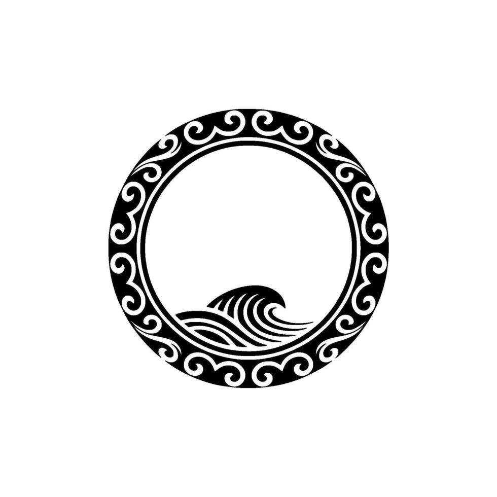 Oceanic Circle Ornament Wave Swirls, Minimalist. vector