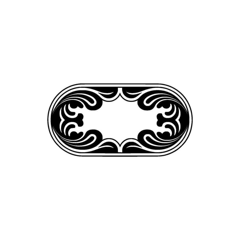 Elegant Black White Ornamental Oval Frame on Light Grey Background. vector