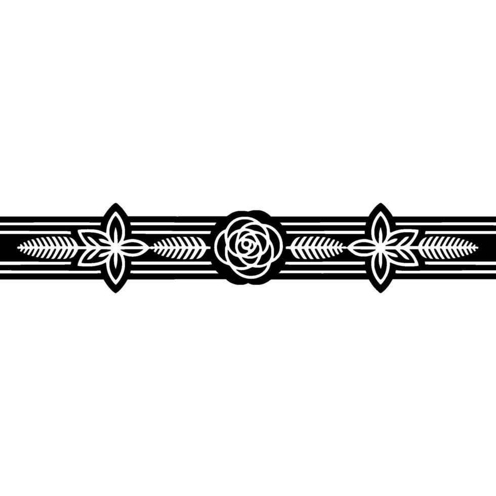 Floral Line Border Elegant Black White. vector
