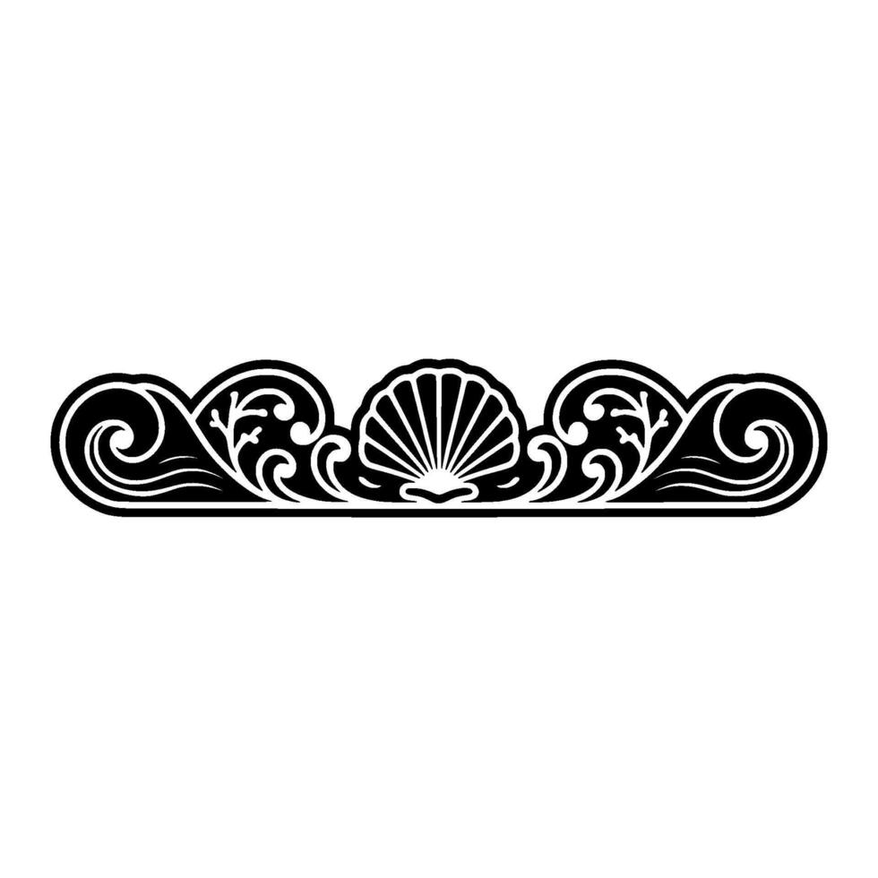 Elegant Shell and Wave Border Black and White Decorative. vector