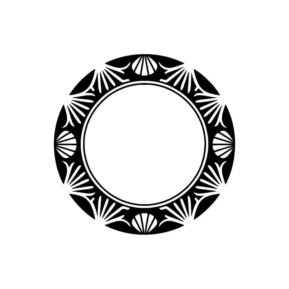 Elegant Black and White Circular Decorative Frame with Shells. vector