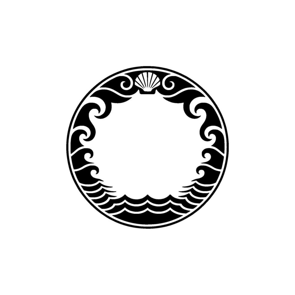 Elegant Sea-Themed Circular Frame, Illustration, Minimalist. vector