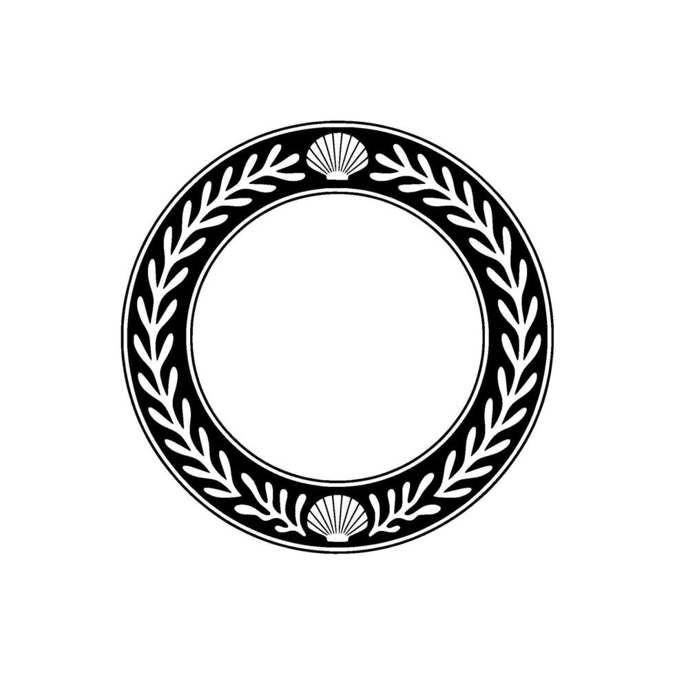 Elegant Circular Frame with Seashells and Laurel Wreath - Illustration. vector