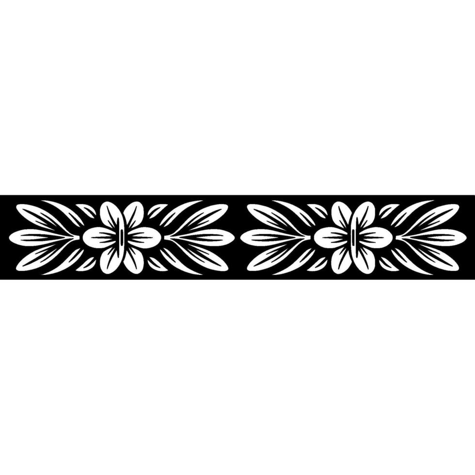 Floral Border, Minimalist Decorative Element, Black and White. vector