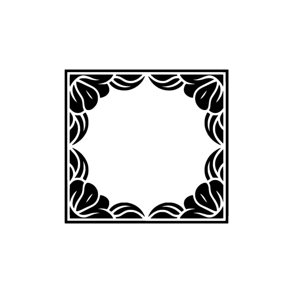 Elegant Black and White Floral Frame on Light Background - ,-. vector