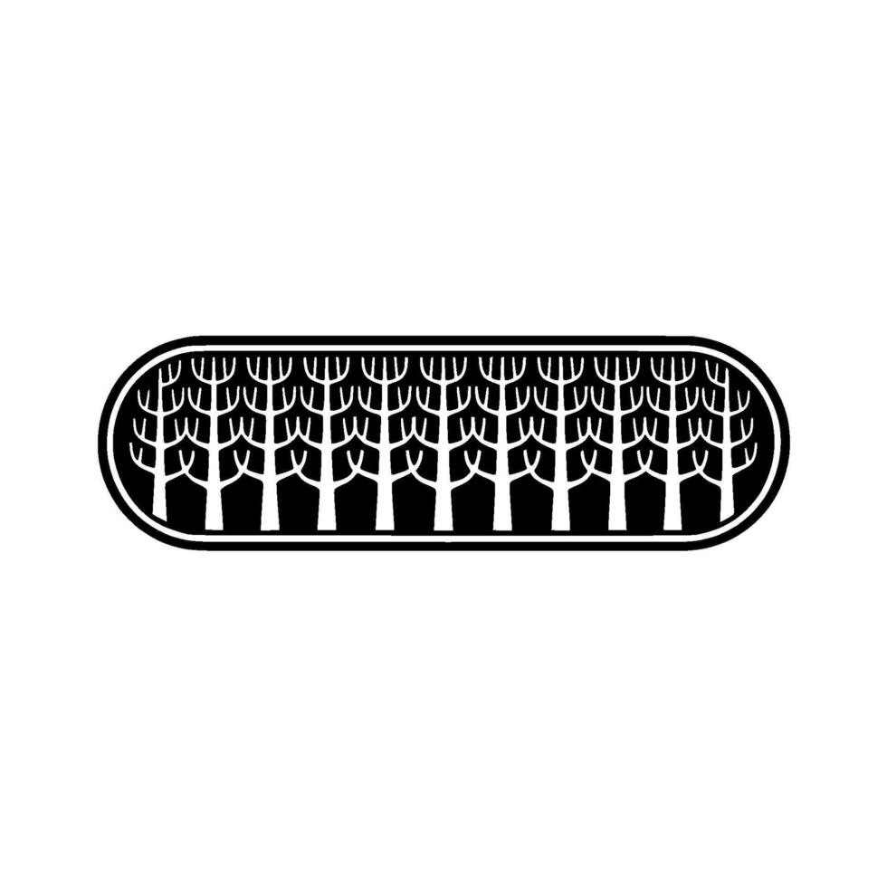 Minimalist Forest Silhouette in Rounded Rectangle, Modern. vector