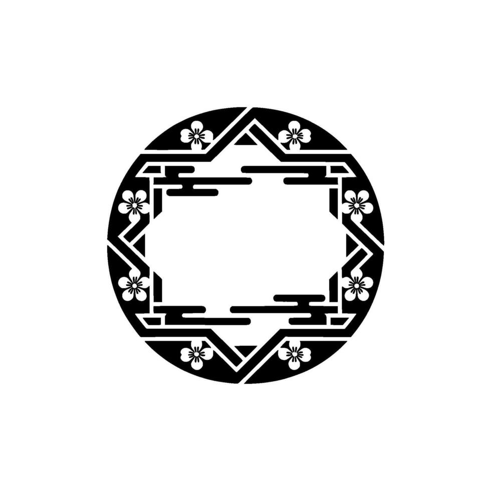 Elegant Japanese Floral Frame, Minimalist Black White, Geometric. vector