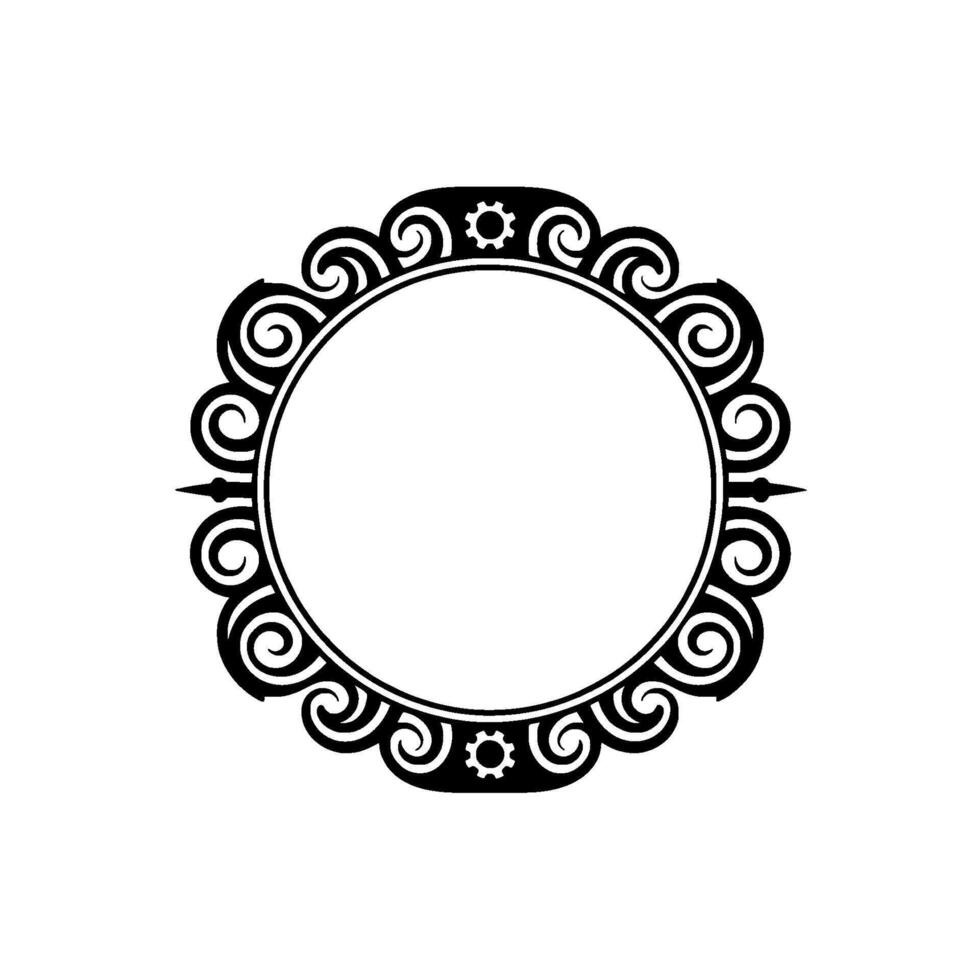 Ornamental Circular Frame with Swirls and Gears, Vintage. vector
