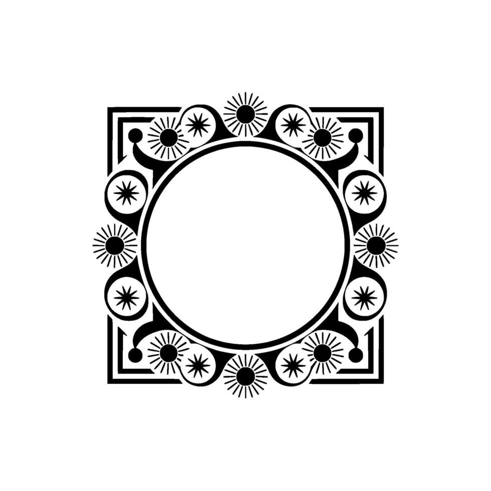 Art Deco Circle Frame , Black on White, Minimalist. vector