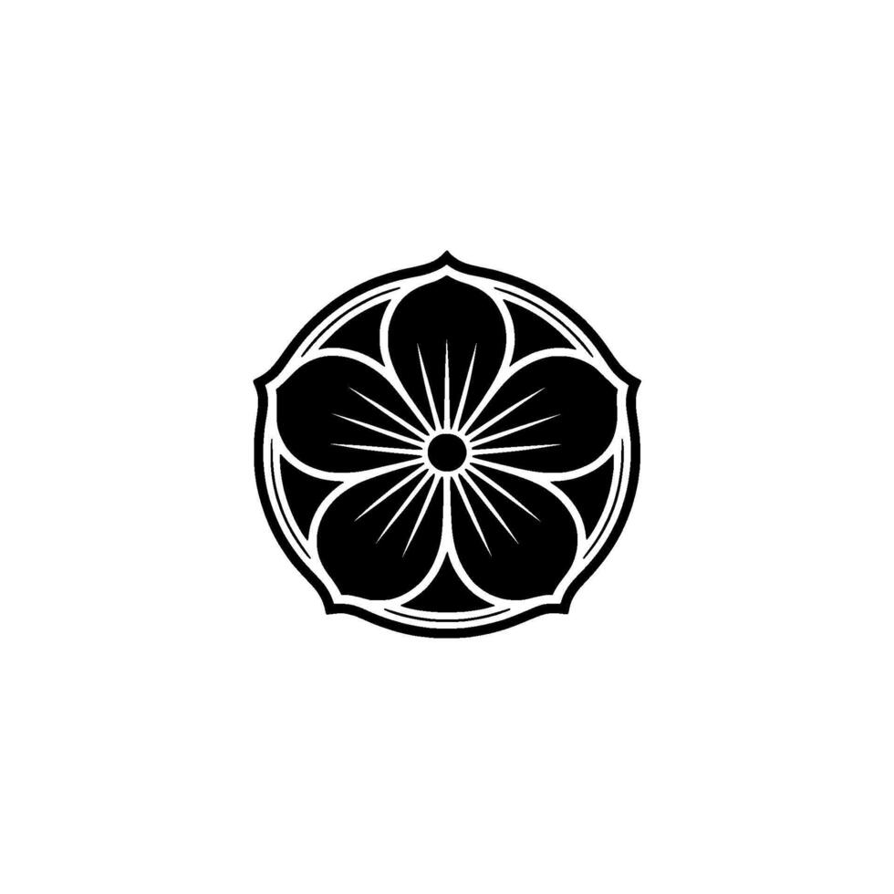 Elegant Japanese Flower Crest, Minimalist. vector