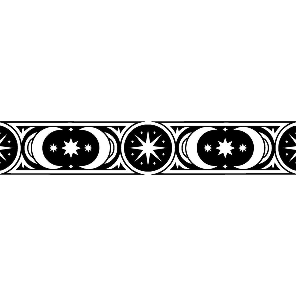 Celestial Border Moon Star Pattern in Black White. vector