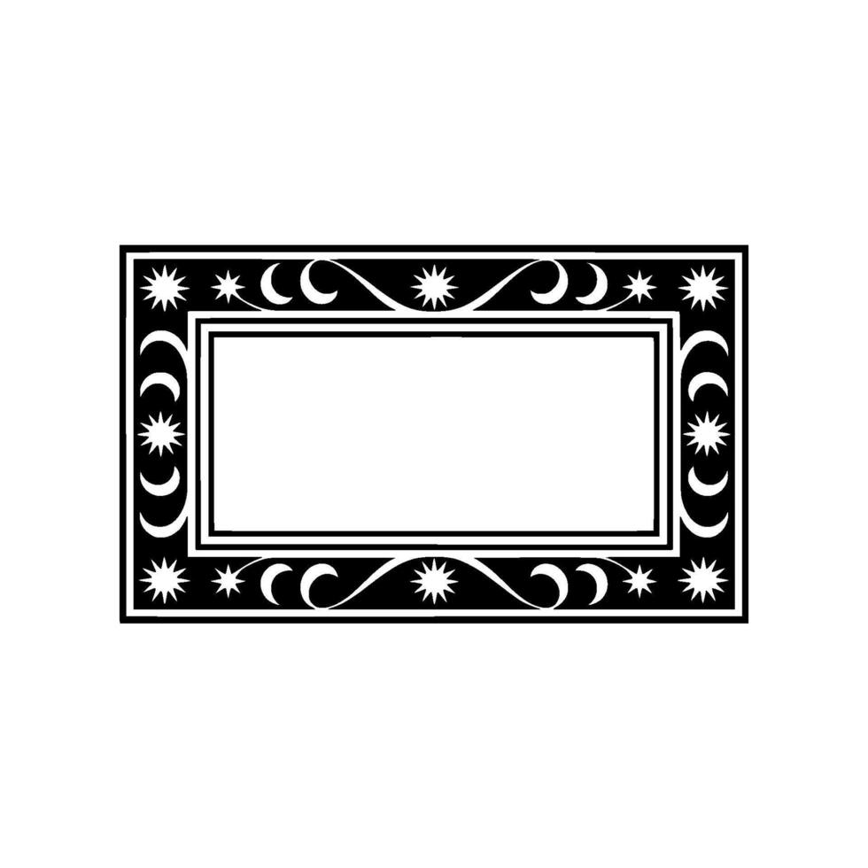 Elegant Celestial Label Black Frame with Stars Moons, White Background. vector