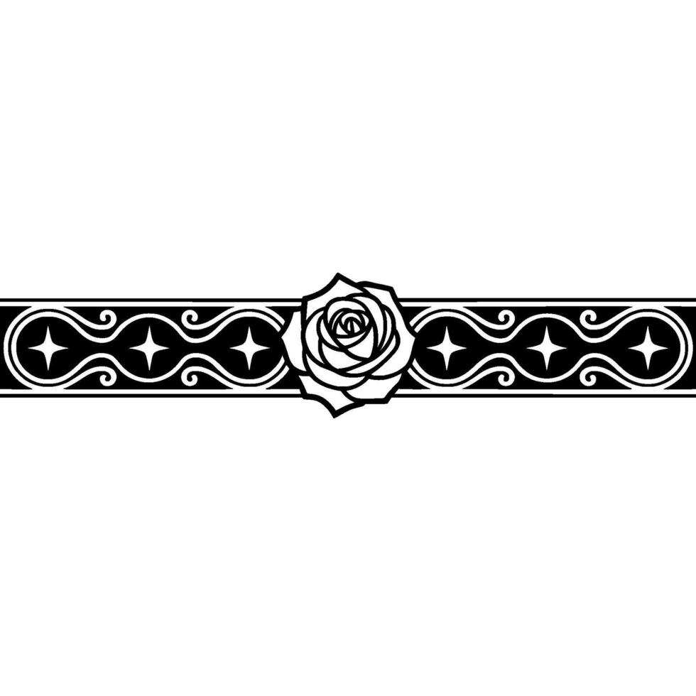 Elegant Rose and Scroll Border in Black and White. vector