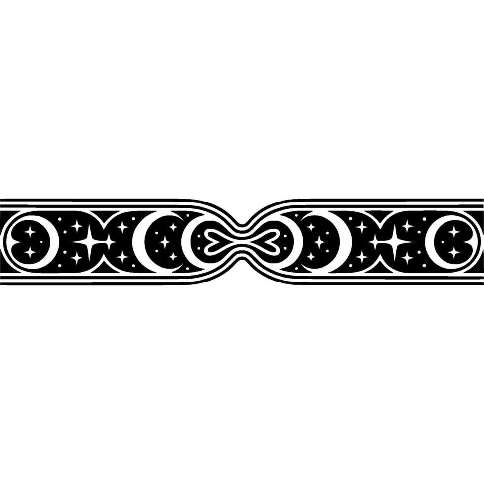 Celestial Border Pattern, Black and White Decorative. vector