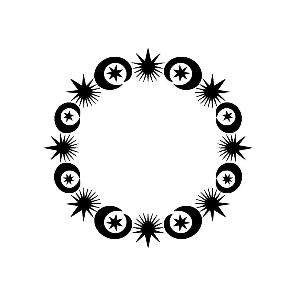 Celestial Circle Black and White Star and Moon. vector