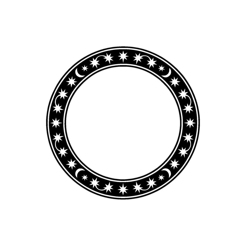 Celestial Circle Frame, Black Stars Crescent Moons, Geometric, Minimalist. vector