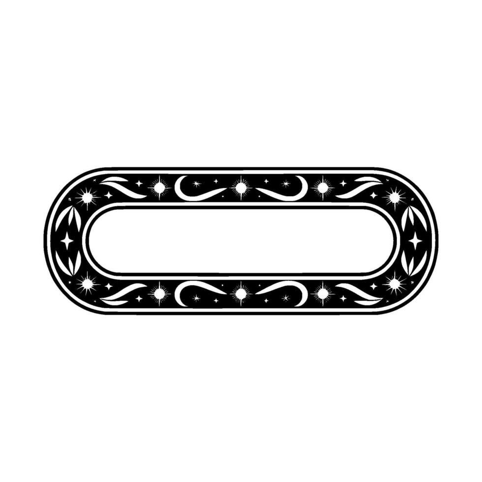 Celestial Oval Frame Vintage Star and Crescent Ornament on White. vector