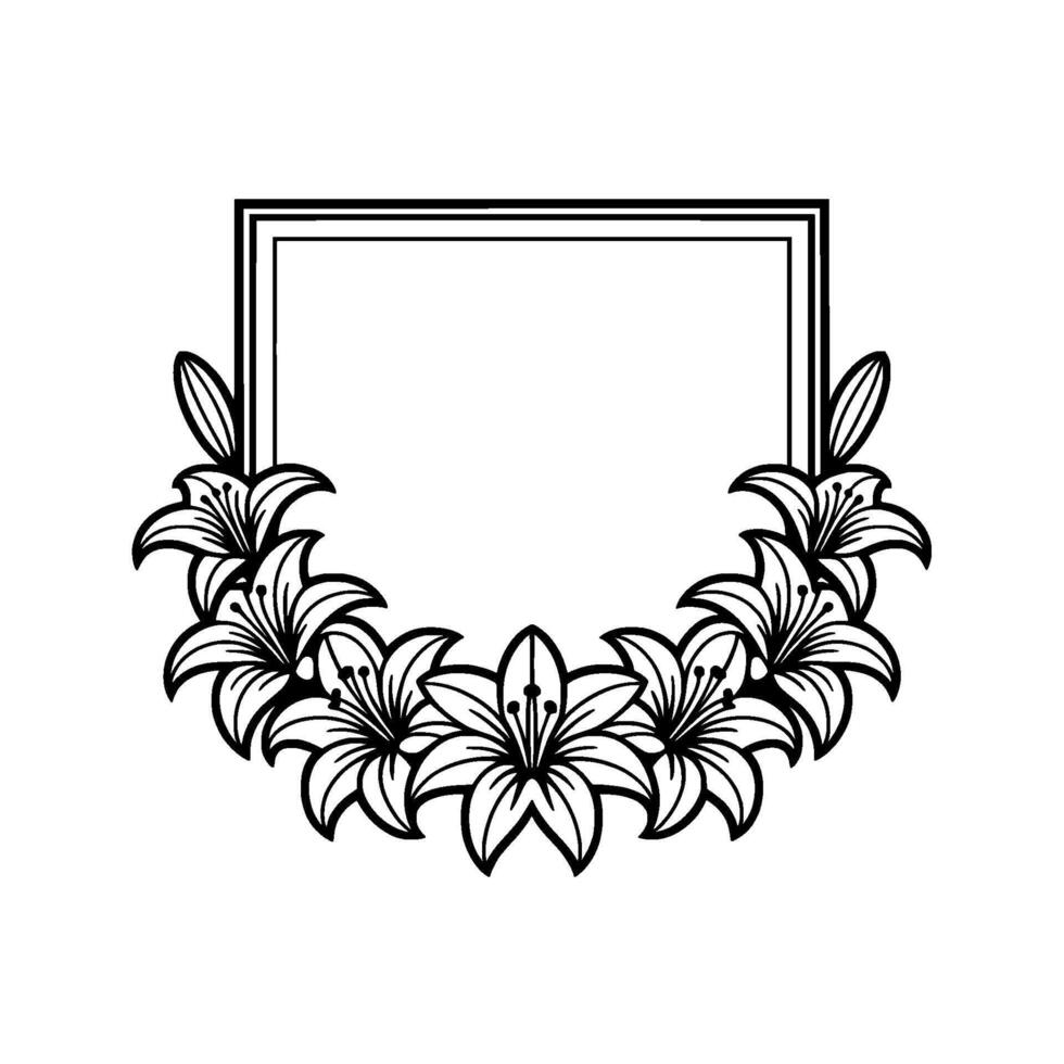 Elegant Lily Frame with Text Space in Black and White. vector