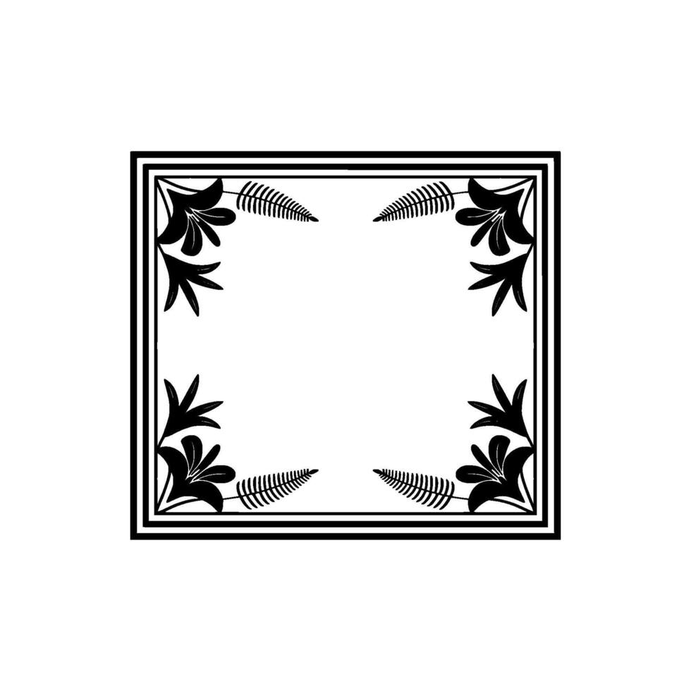 Elegant Floral Border Frame, Black and White, Blank Space. vector