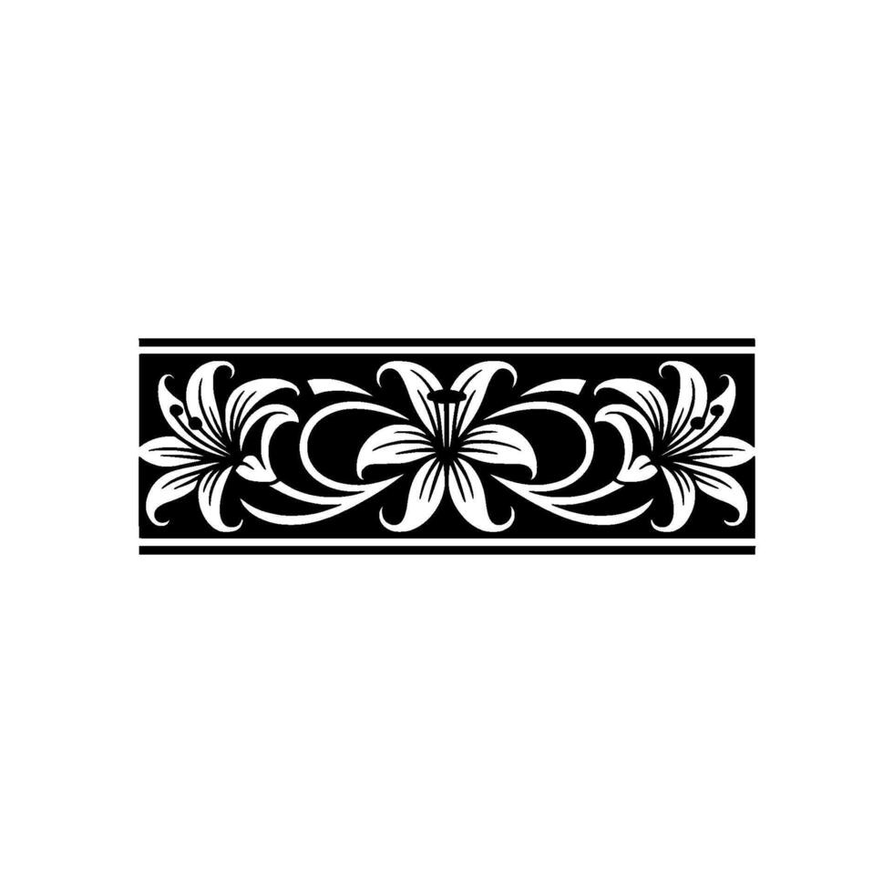 Elegant Floral Border Black and White Lily. vector