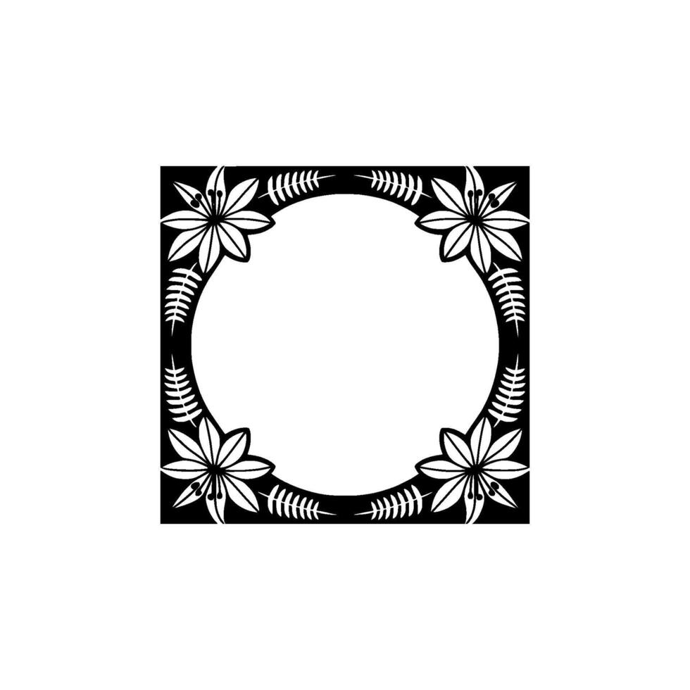 Elegant Floral Frame with Negative Space - Black White Minimalist. vector