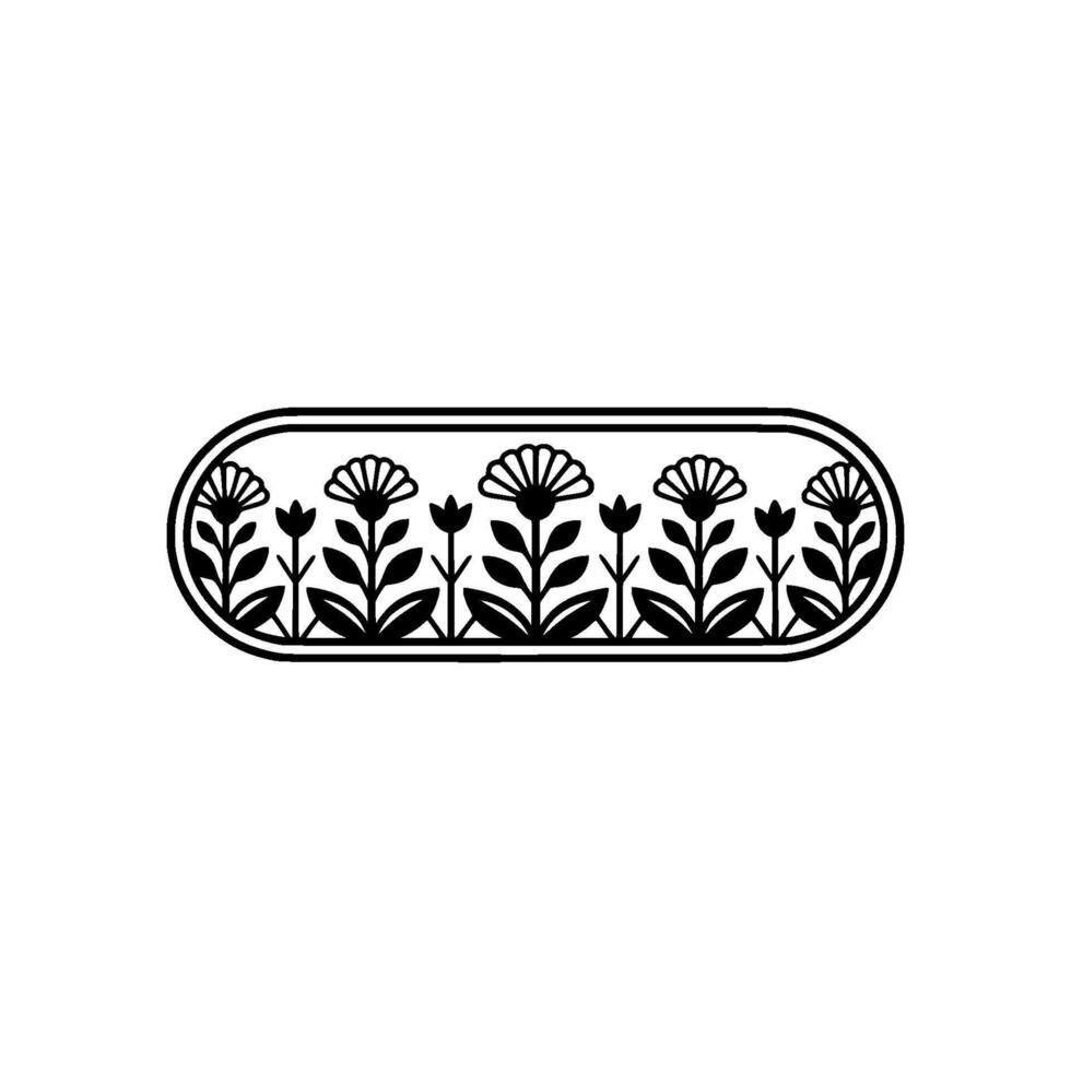 Minimalist Floral in Oval Frame, Black and White. vector