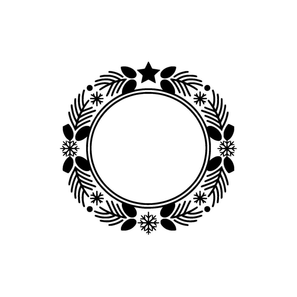 Minimalist Christmas Wreath Frame Black White Holiday. vector