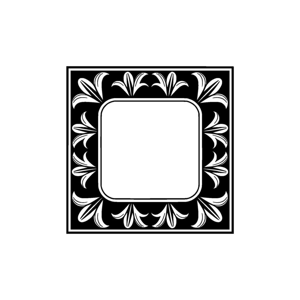 Elegant Black White Floral Frame with Blank Space. vector