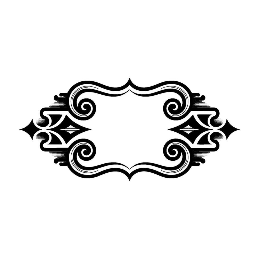 Ornate Black White Frame, Decorative Scrollwork Border, Isolated on White. vector