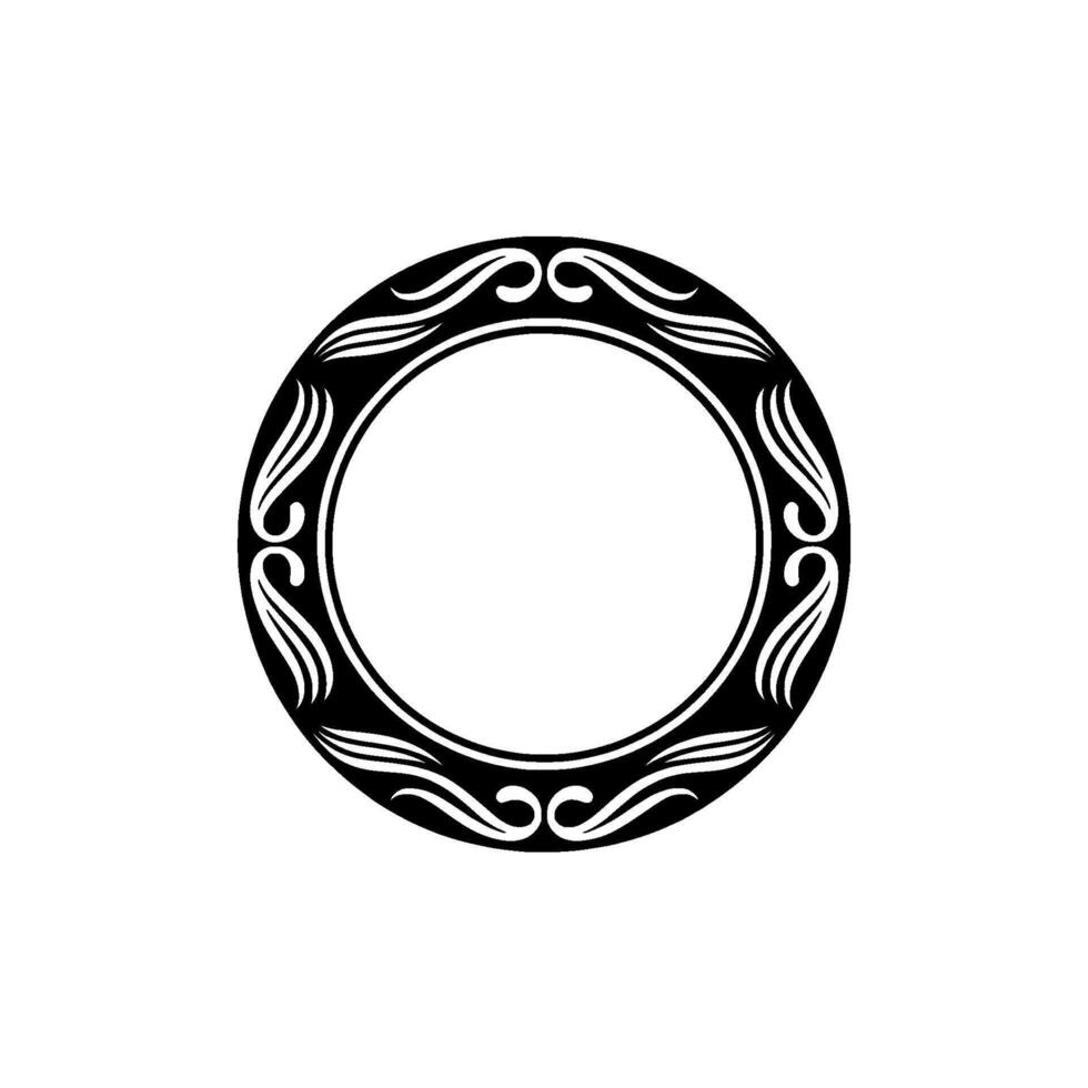 Elegant Black White Circular Frame, Decorative Element. vector