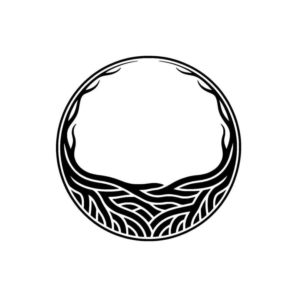 Abstract Circle Frame Root Branch , Minimalist, Black White. vector