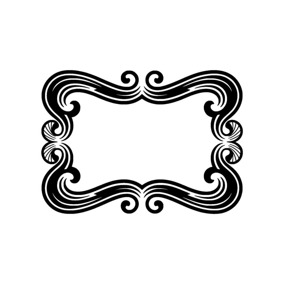 Elegant Art Nouveau Rectangular Frame, Black on White, Decorative Element. vector