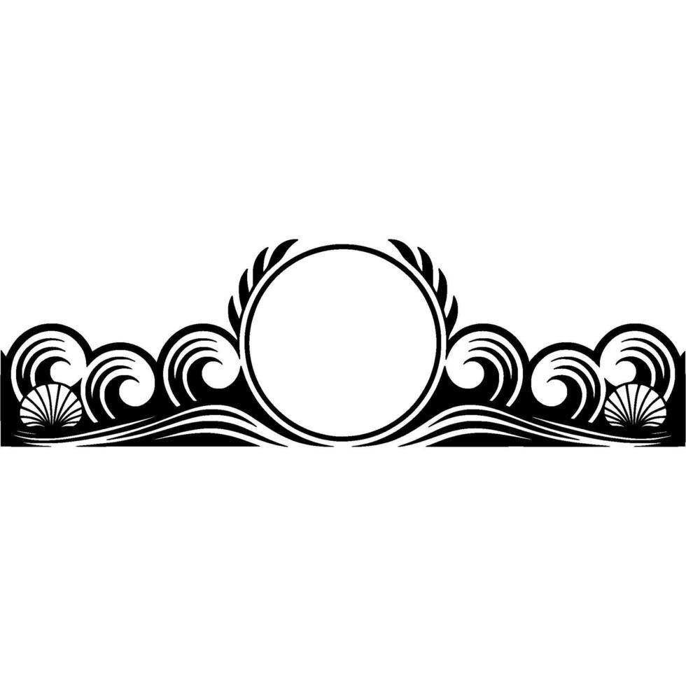 Elegant Black White Ocean Crest Border for Invitations. vector