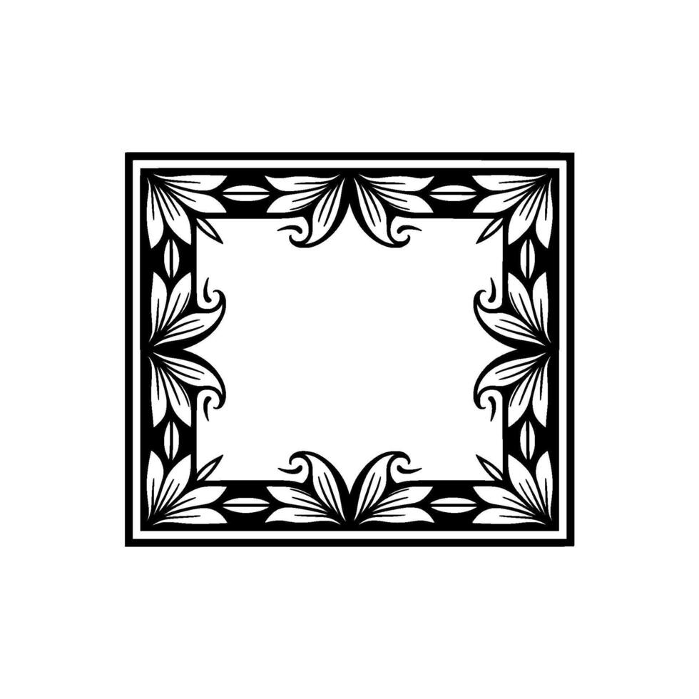 Ornate Black White Floral Frame, Elegant Decorative Border. vector