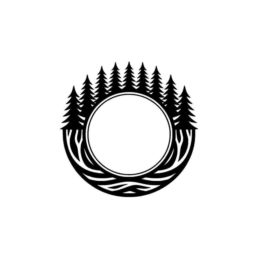 Forest Circle Modern Minimalist Pine Tree Emblem. vector