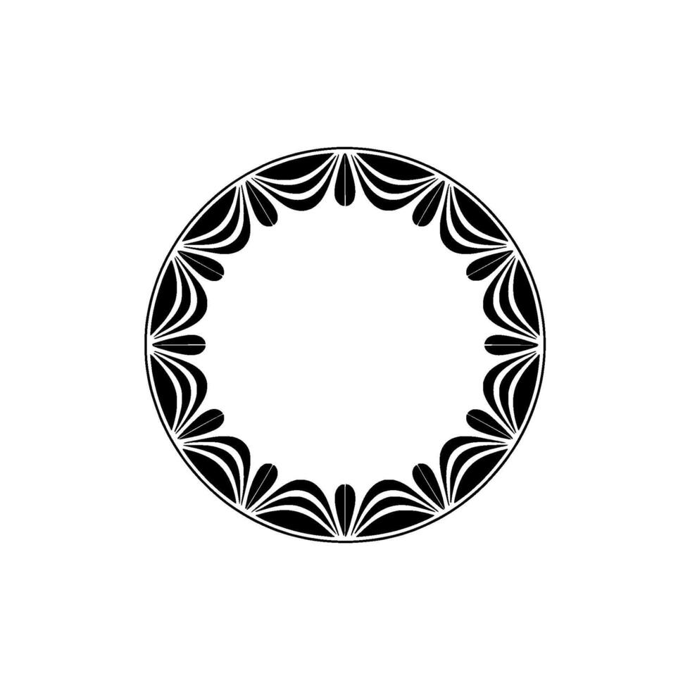 Minimalist Black Floral Frame, White Background, Circular Ornament. vector