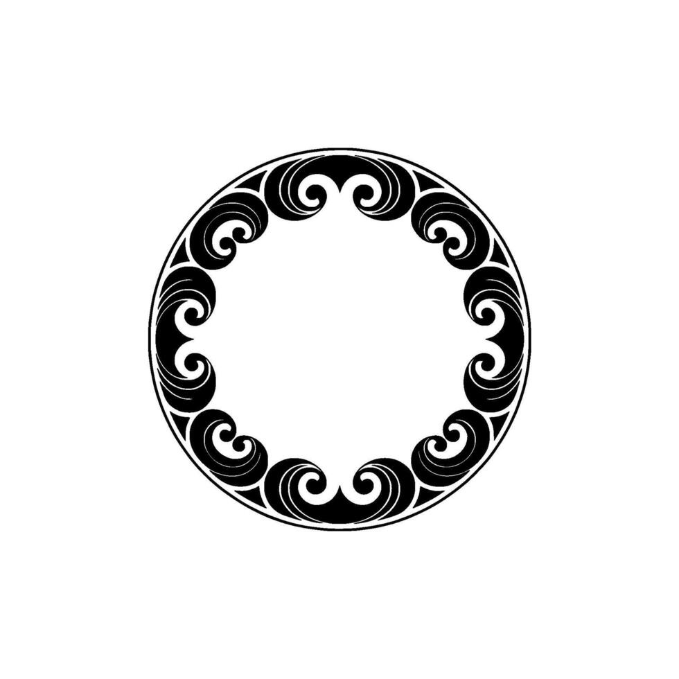 Elegant Black Circular Frame with Swirl Motif, Minimalist. vector