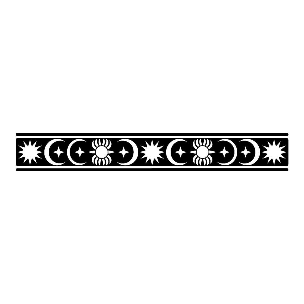 Celestial Motif Border Sun, Moon, Star Pattern, Black White. vector