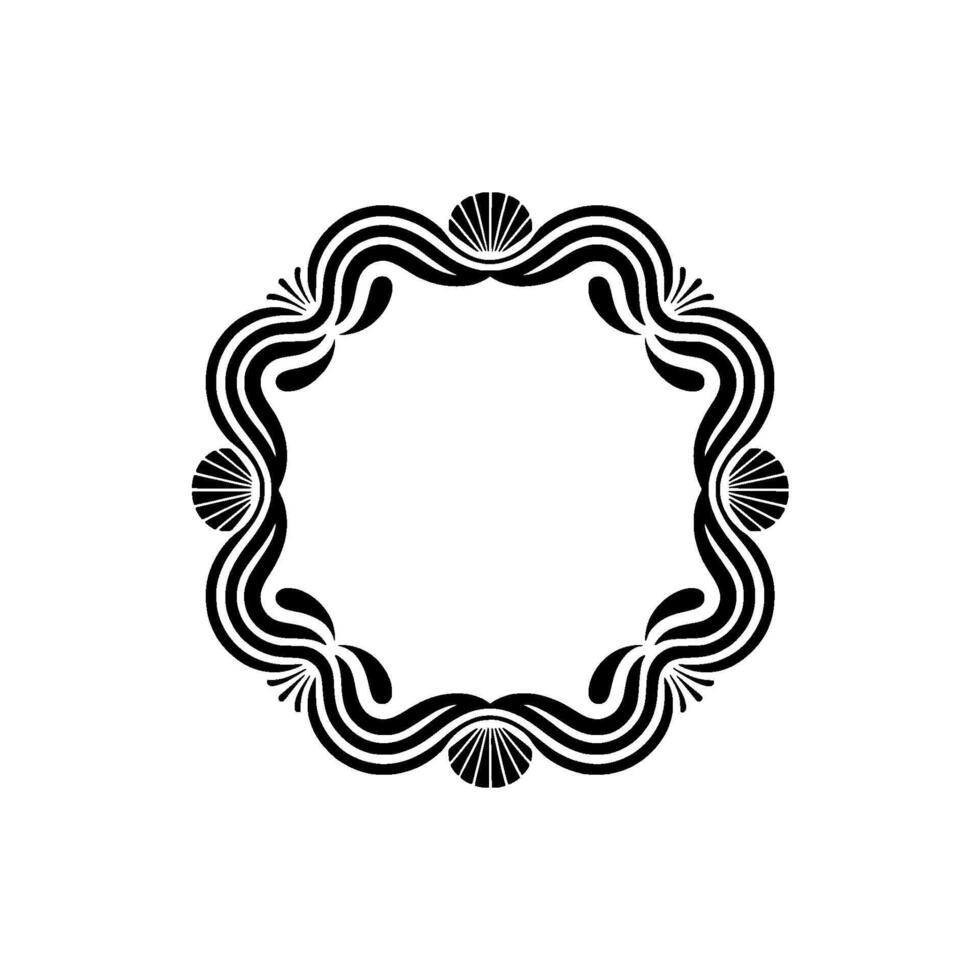Elegant Black and White Deco Frame with Shell and Wave Motif. vector
