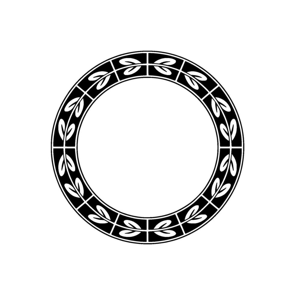 Elegant Black White Leafy Circle Frame, Minimalist. vector