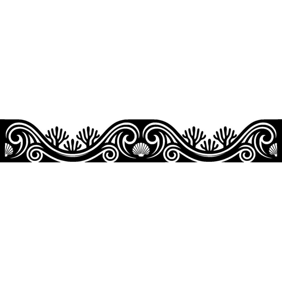 Ornate Black White Sea Border Element. vector