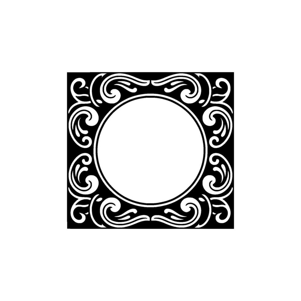 Elegant Ornamental Frame with Circle and Swirls, Minimalist. vector