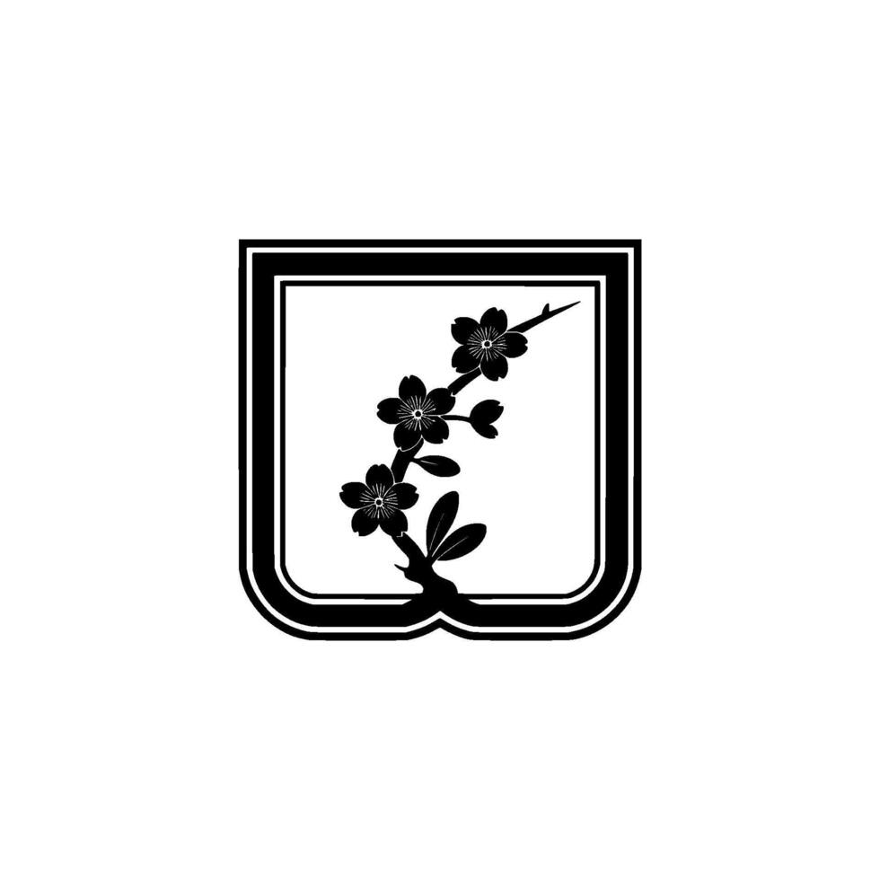 Elegant Cherry Blossom Branch Badge. vector