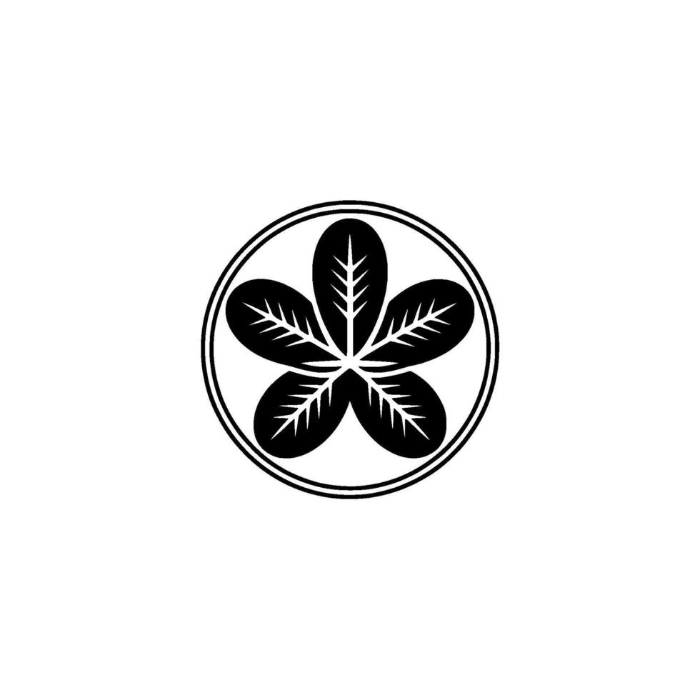 Minimalist Japanese Black Leaf Emblem on White Background. vector