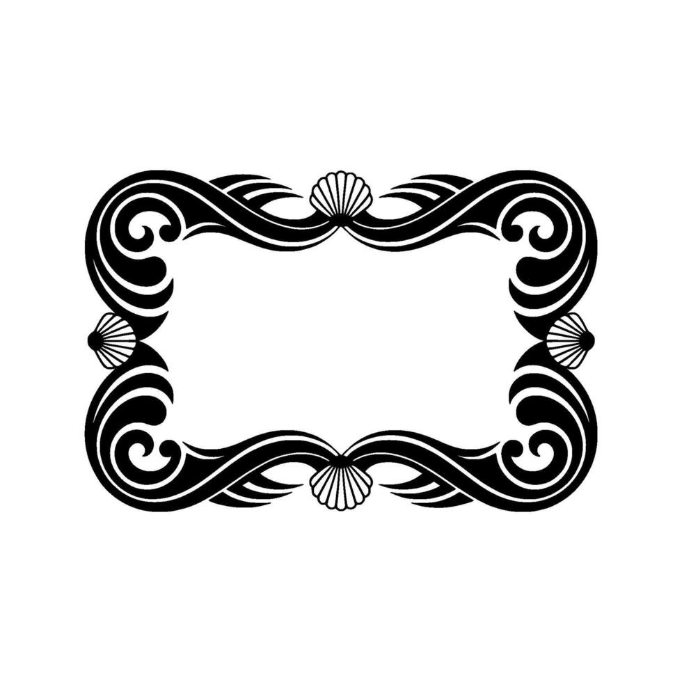 Elegant Black and White Sea Shell Frame, Decorative. vector